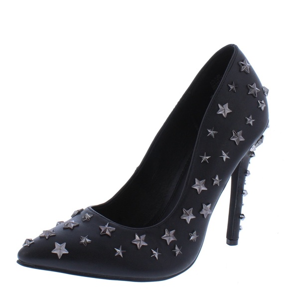 Black Vegan Leather Pointed Toe High Heel Stiletto Pump - Picture 2 of 3